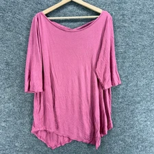Terra & Sky Blouse Women 1X Plus Pink 3/4 Sleeve Round Neck Rayon Pullover