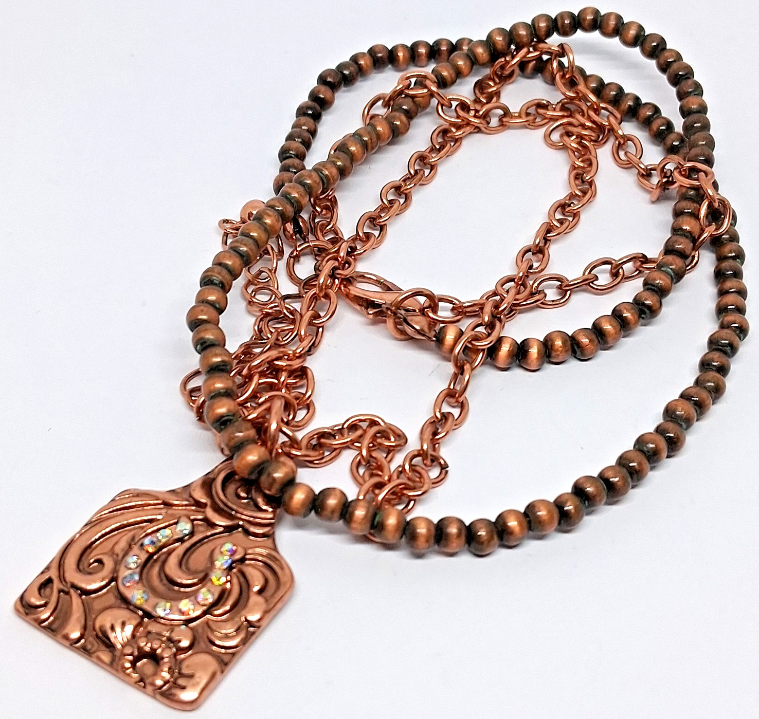 Solid 16 Inch  Copper Double Round Beaded Link Ch… - image 4