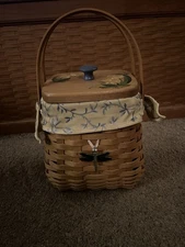 LONGABERGER 2003 Tiny TOTE Basket Combo~Liner/Protector/Lid & Tie-On~EUC