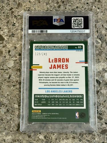 LeBron James 2023 Panini Donruss Optic Blue Seismic Prizm #65 PSA 9 COMO NUEVO - Imagen 2 de 2