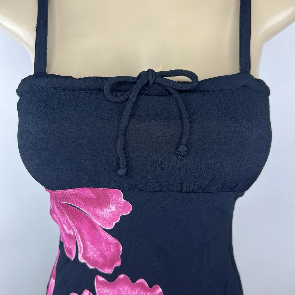 Vestido Y2K Slinky Vintage Talla S Negro Rosa Floral Dobladillo Slip Hada Romántico Foto 4 de 4