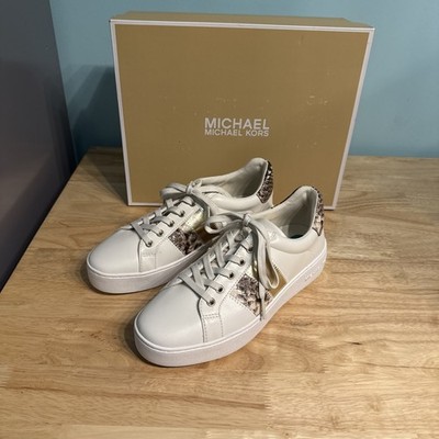 New Michael Kors Catelyn Stripe Lace up Nappa sneakers size White Pearl 
