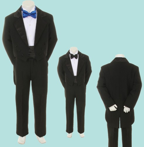 6pc Pick Satin Color Bow Tie Baby Toddler Boy Formal Black Tail Tuxedo Suit S-20 - Picture 21 of 31