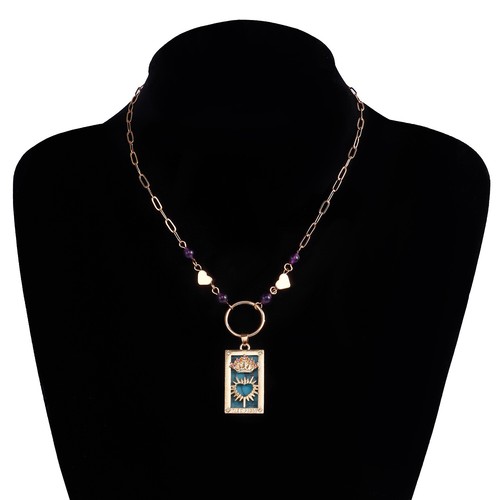 Collar Colgante Rectángulo Sol Luna Estrella Esmalte Tarjeta Tarot Cuentas Cristal - Imagen 2 de 36
