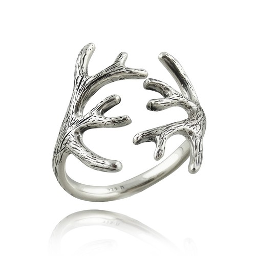 Adjustable Textured Antler Ring 925 Sterling Silver Deer Country Hunter Gift NEW - Picture 1 of 6