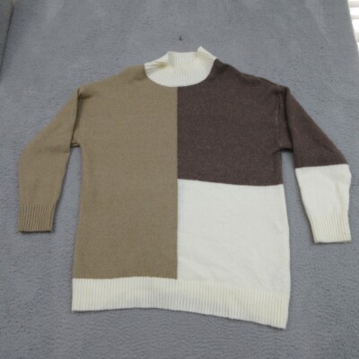 Absolutely Famous Sweater Women XL Brown Beige White Colorblock Cozy Oversized
