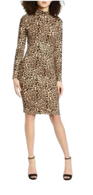 Leith Womens Size XXS Leopard Print Dress Long Sleeve Soft Brushed
