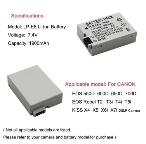 LP-E8 charger LC-E8 LC-E8C LC-E8E Canon EOS Rebel T2i, T3i, T4i, T5i, 550D, 600D - Photo 10 sur 14