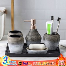 5pcs Bathroom Accessories Set Lotion Dispenser Holder Ceramic Hotel Bathroom