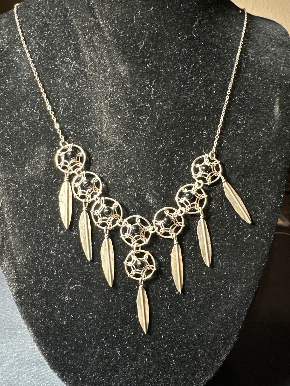 Navajo Silver Black Onyx Dream Catcher Necklace eBay