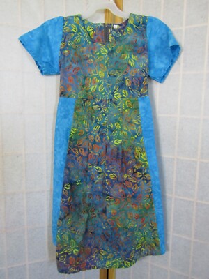 NIB Batik Rumah Multi Color Short Sleeve Zip Back Dress Little Girl L (6-7)