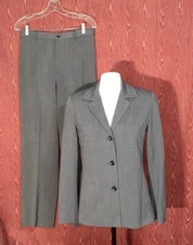  RAFAELLA 2 Piece Gray Suit Long Sleeve Collared Jacket Size 4 Pants Size 8 