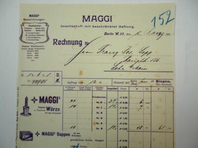 MAGGI Suppen Würze Goldkapsel purum Berlin Rechnung 1906