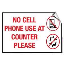No Cell Phone Use At Counter Please Business LABEL DECAL STICKER