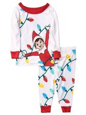 Infant  Toddler Boys White Elf On The Shelf Christmas Holiday Pajamas