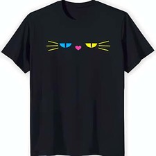 Colorful Cat Face Design on Solid Black T-Shirt Fun  Eye Catching Graphic Tee