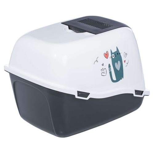 Haubentoilette Katzentoilette Katzenklo mit großer Klappe und Dekor 57x39x41 cm - Bild 4 von 13