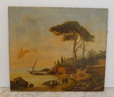 QUADRO DIPINTO ANTICO AD OLIO SU TELA FINE 800 GOLFO NAPOLI/GAETA MARINA