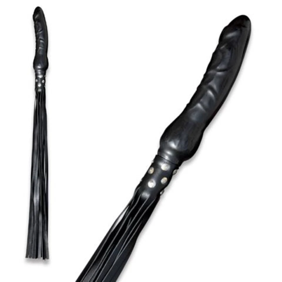 TULA-TOYS BDSM Bondage echt Leder Peitsche mit Latex Penis Griff in schwarz