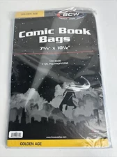 BCW Golden Age Comic Book Bags - Clear, 7-5/8 x 10-1/2 in, Pack of 100 Bags