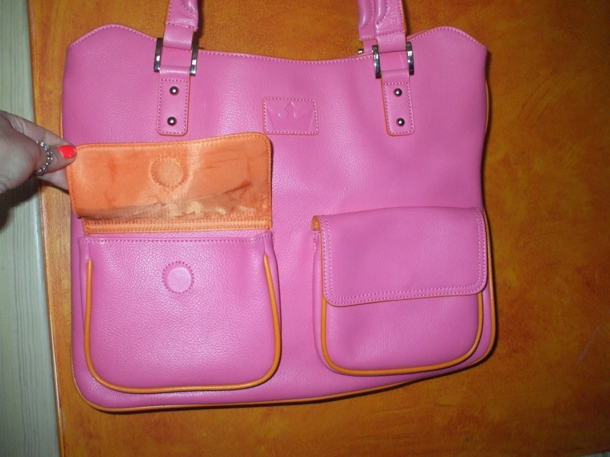 Baekgaard Vera Bradley pink orange leather tote bookbag shop school travel 164