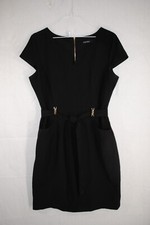 Ellen Tracy Short Sleeve A Line Fitted Dress W/Belt, Black  SZ:6  Pockets