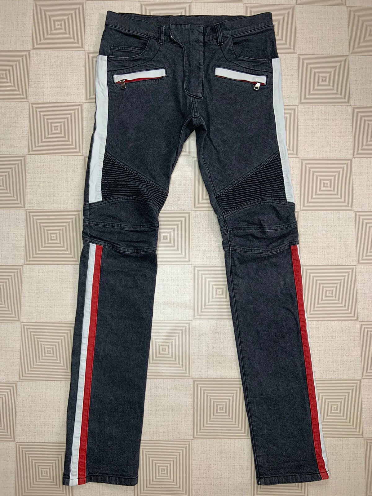 Balmain — Balmain Paris Women Grey Striped Biker Jeans Size 29