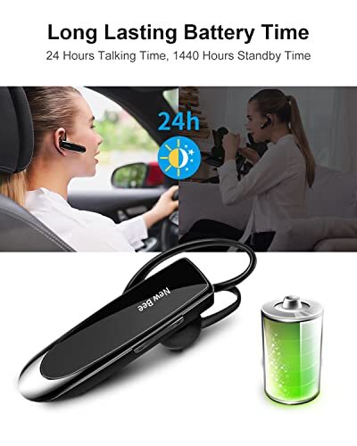 Bluetooth Earpiece V5.0 Wireless Handsfree Headset with Microphone 24 Black - Picture 4 of 7