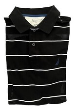 NAUTICA Men's PERFORMANCE DECK SHIRT Black w/ White Polo Shirt sz. L