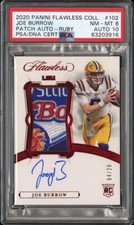 2020 PANINI FLAWLESS COLLEGIATE 102 JOE BURROW PATCH AUTOGRAPH-RUBY PSA 8/10