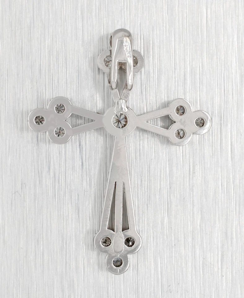 Colgante Cruz Broteada Abierta Diamante De Colección 0.10ctw - Dije Oro Blanco 14k Foto 2 de 3
