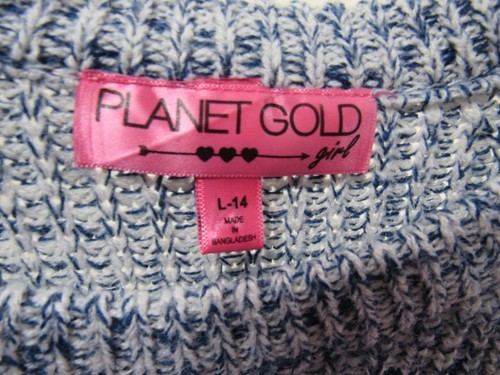 Planet Gold Girl Sweater Size L 14 Blue Pull Over Long Sleeve Laced Side - Picture 2 of 5