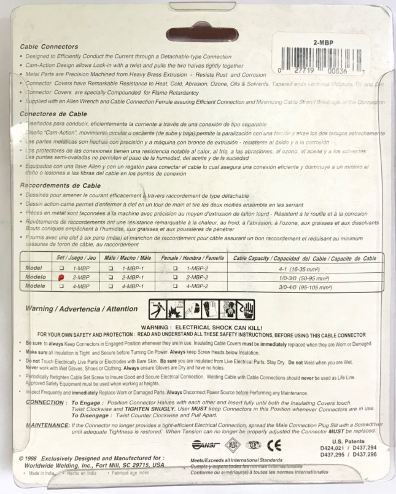 PEARSON 2MBP Welding Cable Connector Quick Disconnect 2 MBP Male