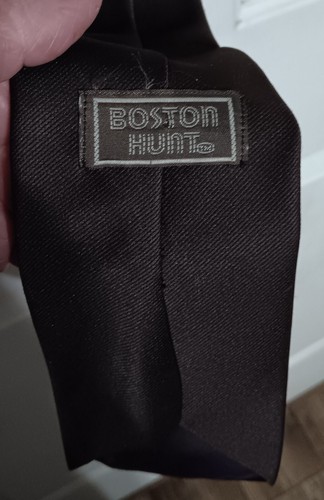 brown boston hunt tie polyester ? blend vintage wide plain chocolate - Picture 3 of 3