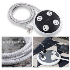 Philips 3 Outlet Surge Protector Orb With USB Charging 8 ft. Braided Cord
