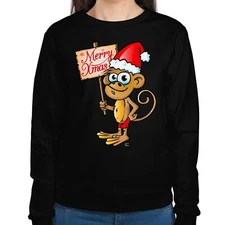 1Tee Womens Christmas Cheeky Monkey with Santa Hat Sweatshirt Jumper