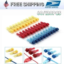 60/120pcs T-Taps Wire Terminal Connectors Insulated 22-10 AWG Quick Splice Combo