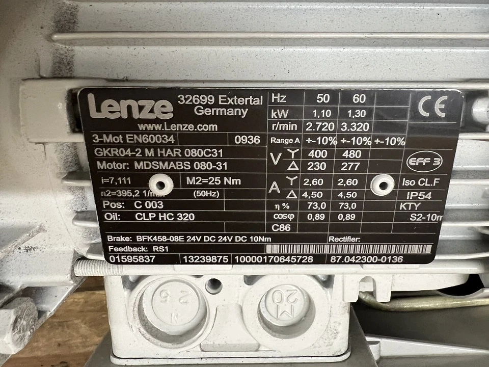 Lenze 3-Mot EN60034 Industrial Motor GKR04-2 M HAR 080C31 - Image 2 of 4