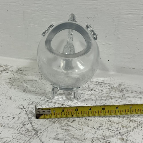Vintage Blenko Style 10” Glass Fish Whale Vase Bowl Blown Art Glass Clear Heavy - Picture 9 of 10