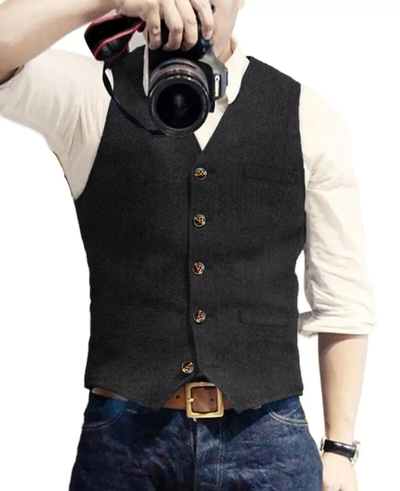 Business Herren Anzug Tweed Weste Jagd Herringbone Wolle Vintage Hochzeit * - Bild 4 von 4
