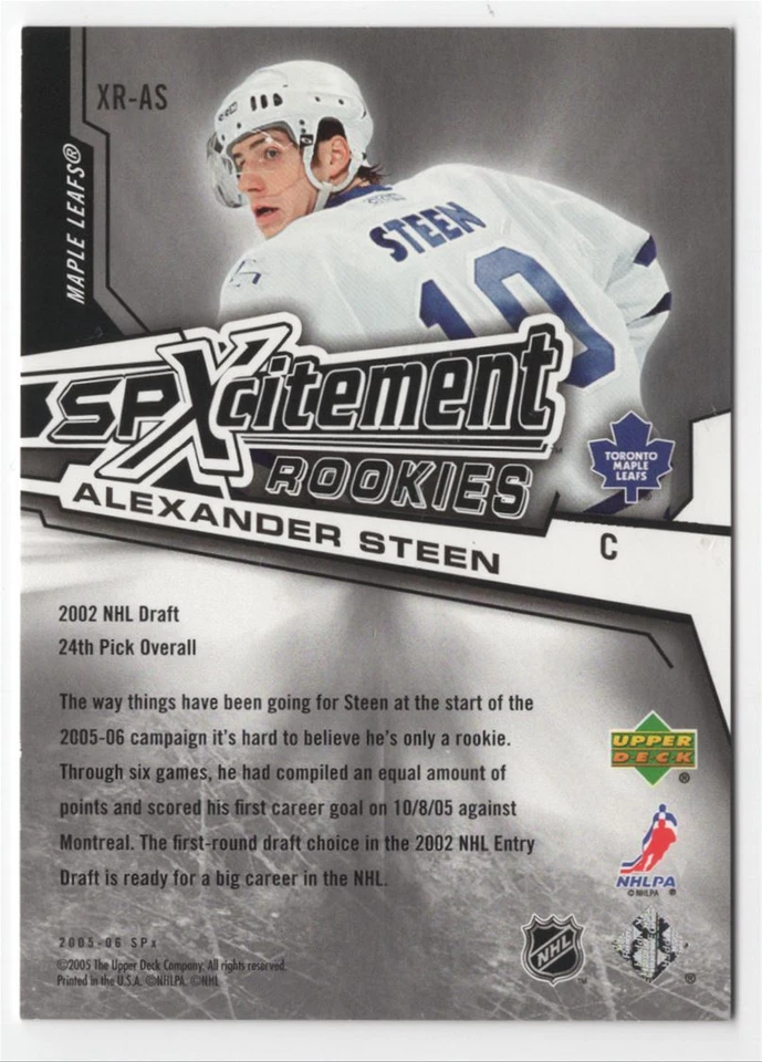 2005-06 SPx Xcitement Rookies Alexander Steen /999 Toronto Maple Leafs #XR-AS - Image 2 of 2