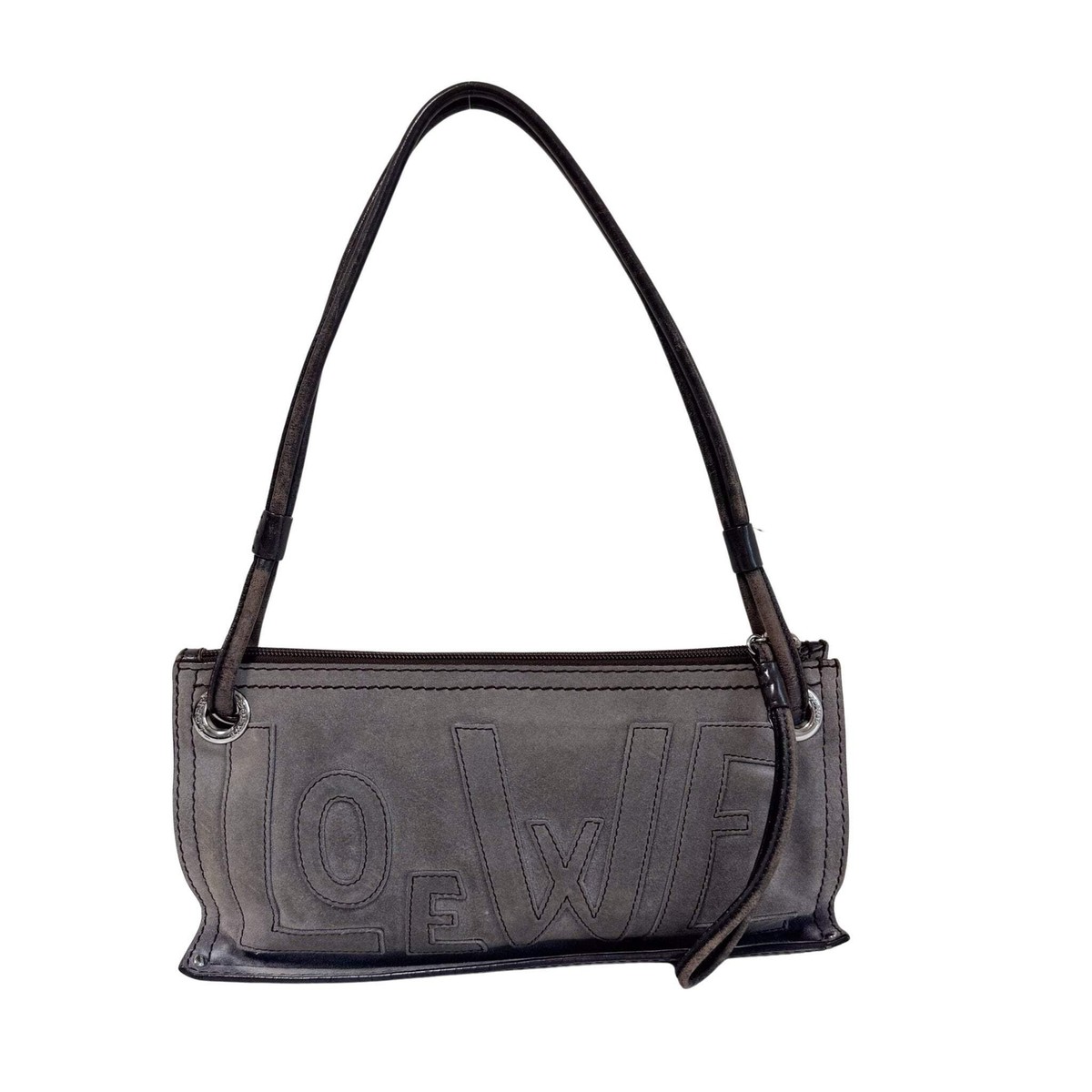 LOEWE Logo & Anagram Patch Grey Suede Shoulder Bag | eBay