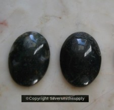 Natural Moss Agate high polish cabochons 13x18mm oval flat back 2 pieces CB030