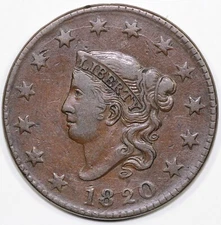 1820 1c N-13 Coronet or Matron Head Large Cent