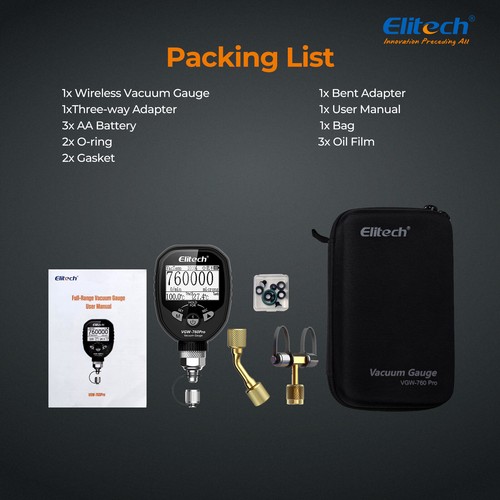 Elitech Full-Range Micron Gauge Wireless Vacuum Gauge w/Adaptor VGW-760pro - Picture 6 of 6