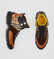 Burberry - Boots - Beige Check Plaid & Brown Leather Hiking/Biker  UK7 40 US10