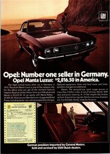 1973 Opel Manta Luxus Sport Coupe Vintage Print Ad Couple on Beach Wall Art