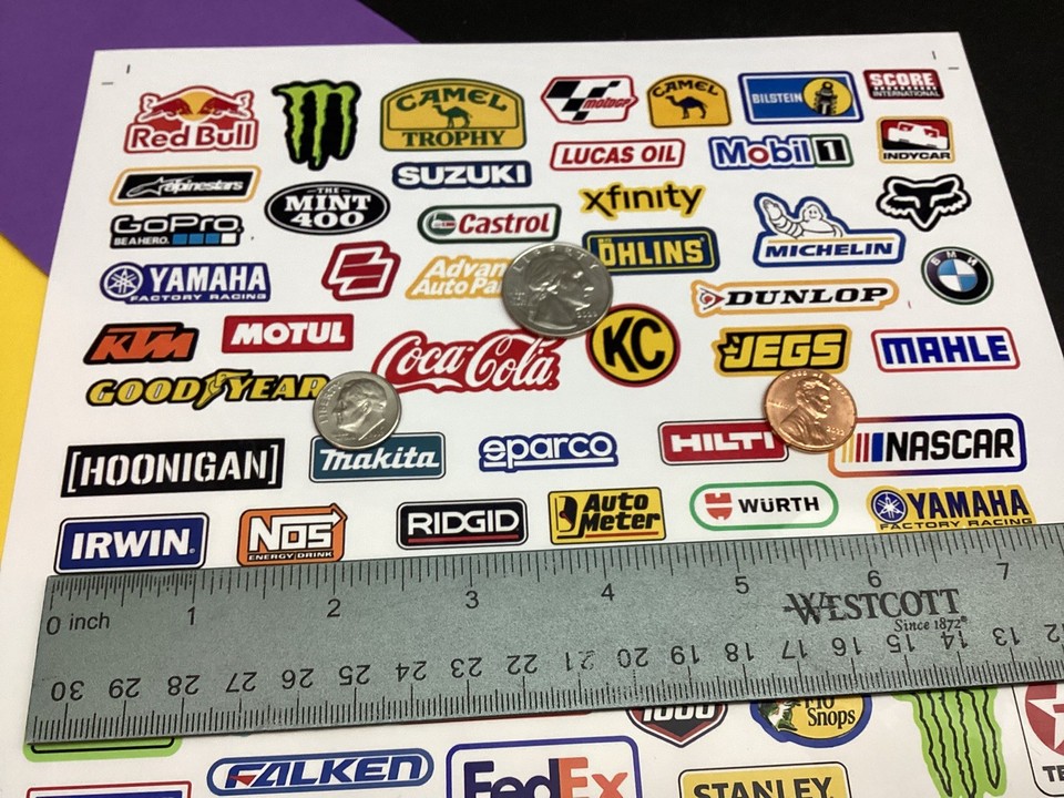 1/8 RC Race Sponsor Decal Sheet White Waterproof Vinyl Traxxas Redcat ...