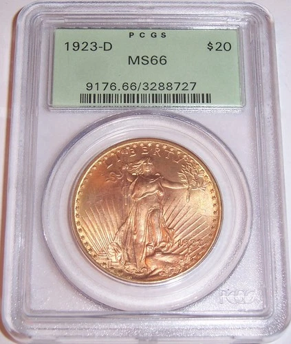 1923-D $20 Denver GEM St Gaudens Double Eagle PCGS MS66!!! OGH!