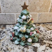 Vtg Ceramic Christmas Tree Votive Candle/Light Holder Holiday Presents SPARKLY